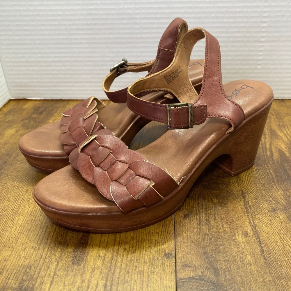 b.o.c Women's Brown Leather Braided Strappy‎ Platform Heel Sandals Size 8M